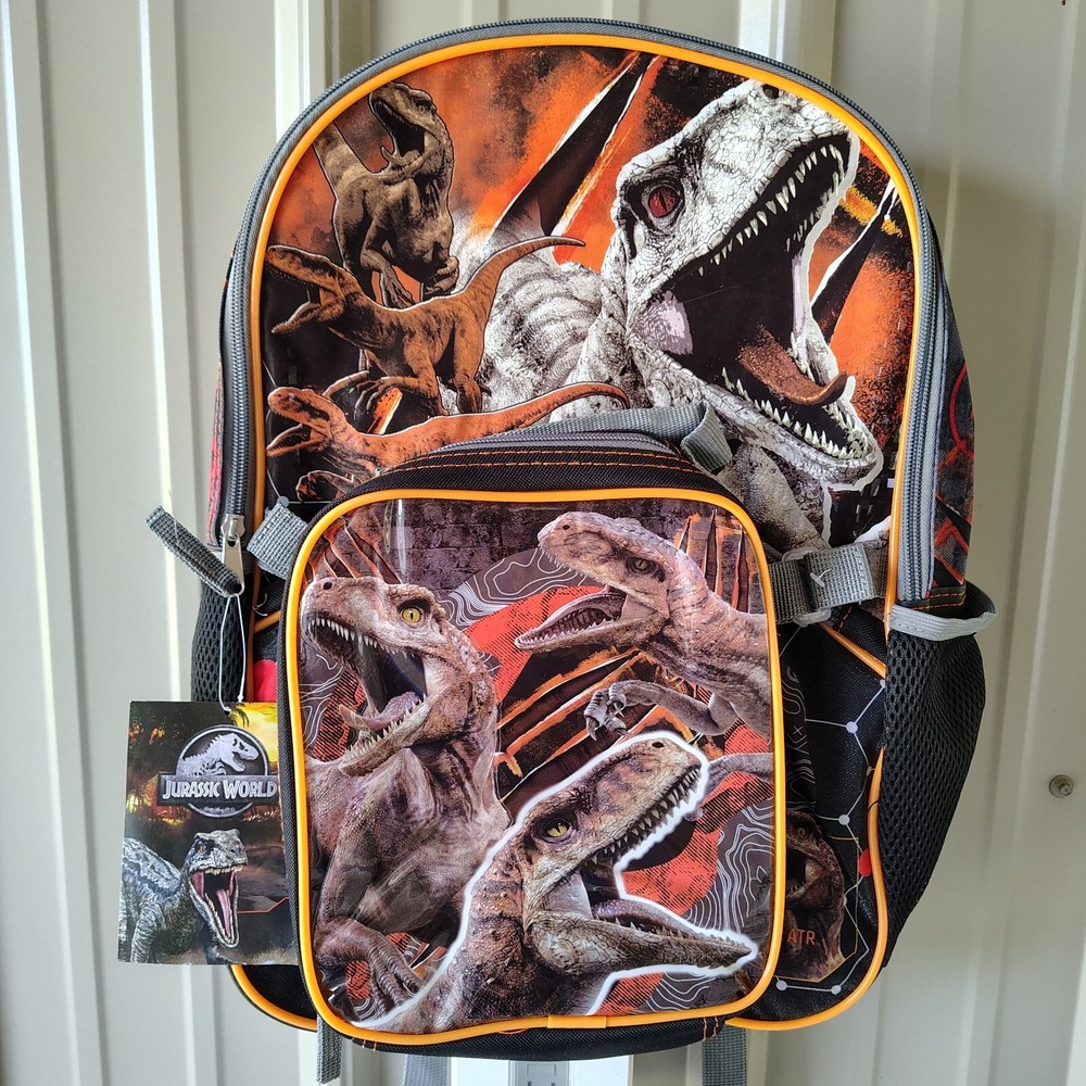 Universal Jurassic World Backpack 2-Pc Set‎ Lunch Bag Boys Dinosaur School NEW
